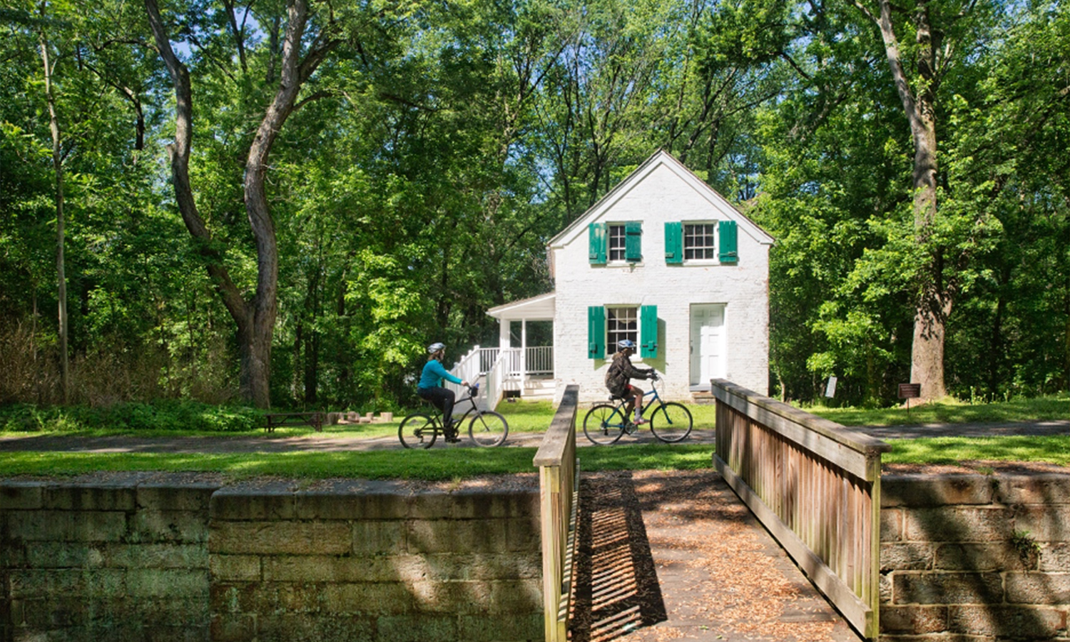 Cyclists along a canal