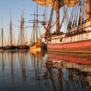 Sunrise on boats in the water