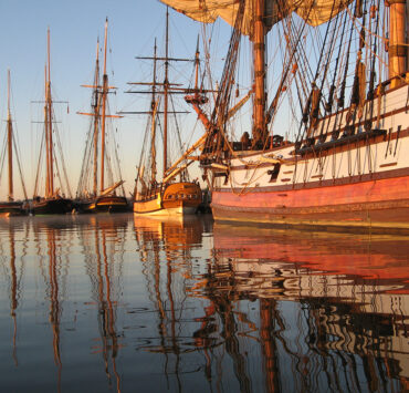 Sunrise on boats in the water
