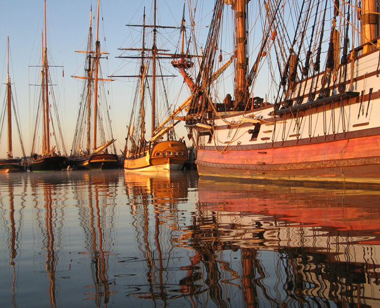 Sunrise on boats in the water