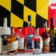 Maryland Liquor Bottles in front of the MD Flag