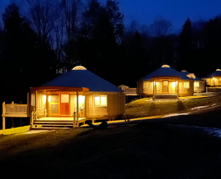 Yurt exteriors at night