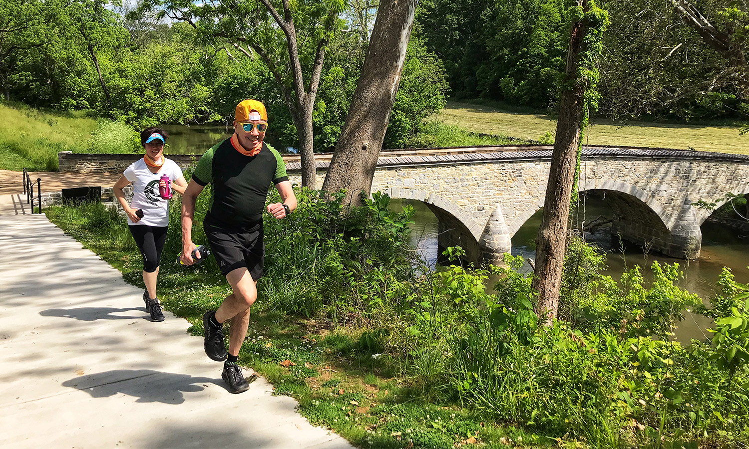 Two runners at Antietam Battlefield