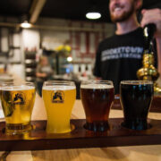 Beer flight on a bar