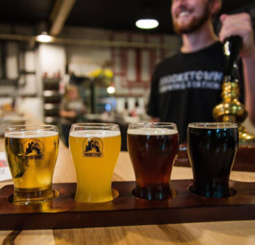 Beer flight on a bar