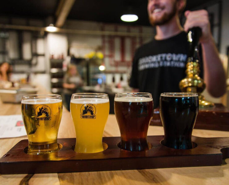 Beer flight on a bar