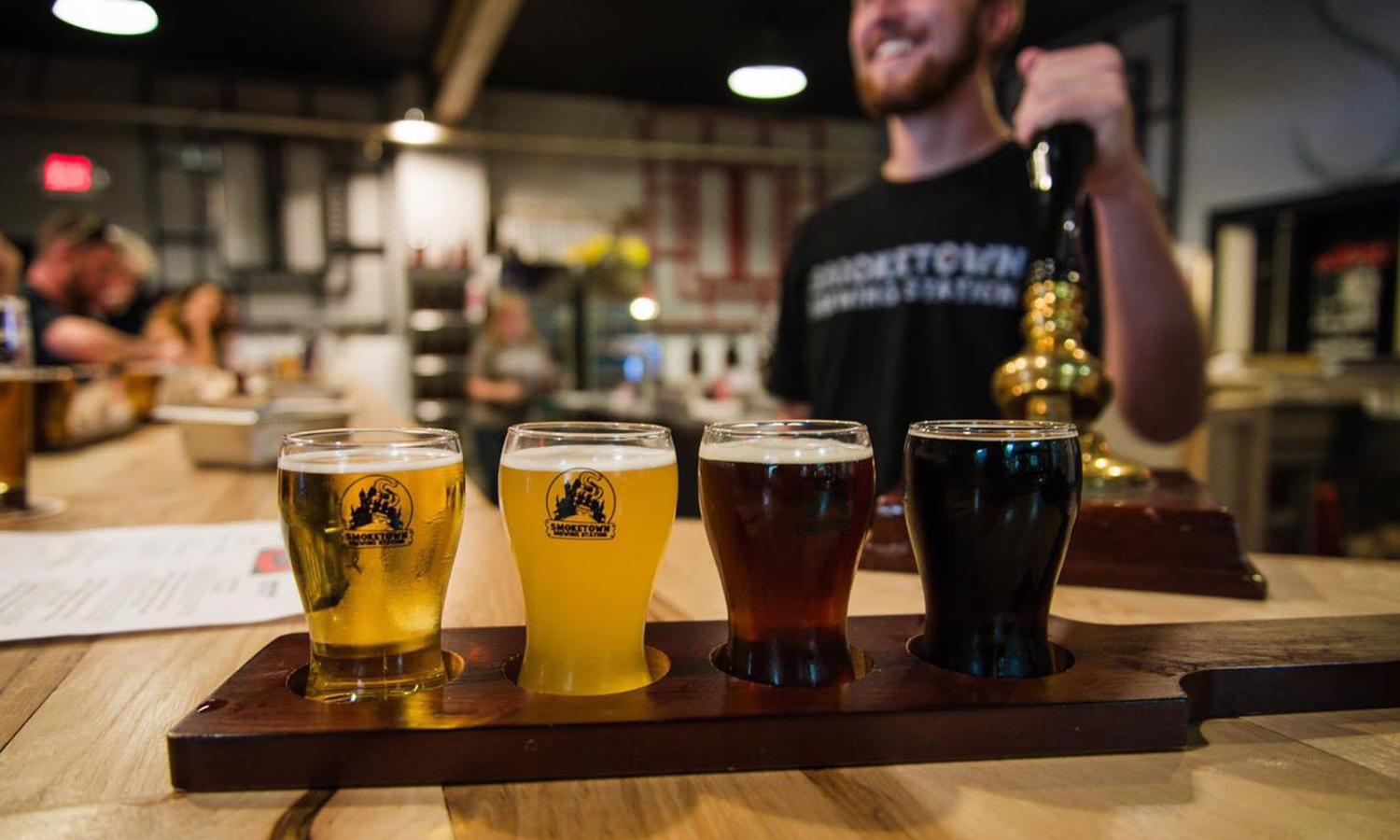 Beer flight on a bar