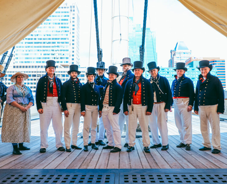 Reenactors on a boat