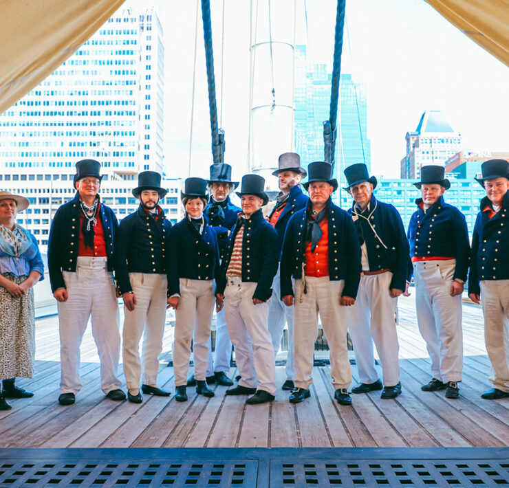 Reenactors on a boat