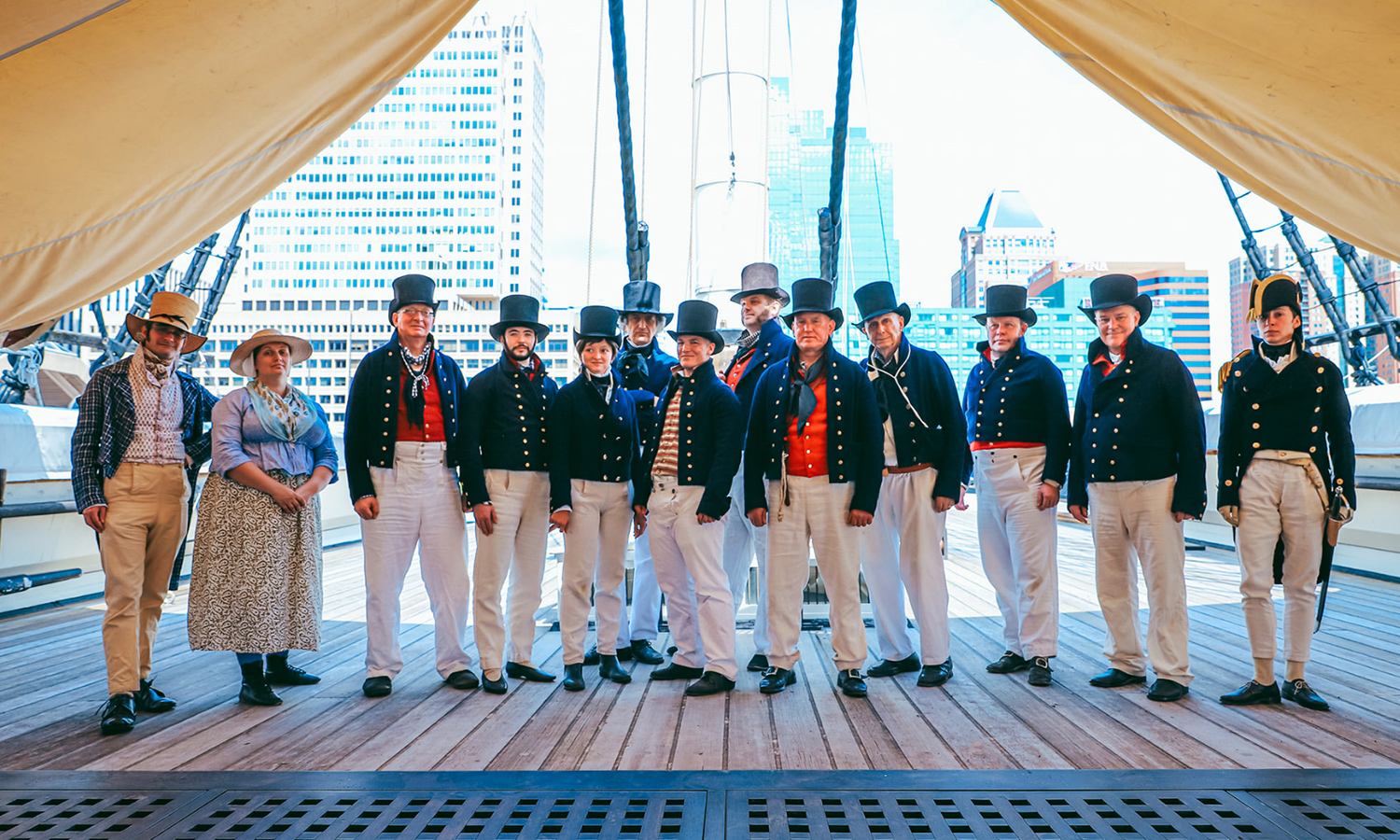 Reenactors on a boat