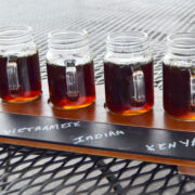 4 cups of coffee in a coffee flight