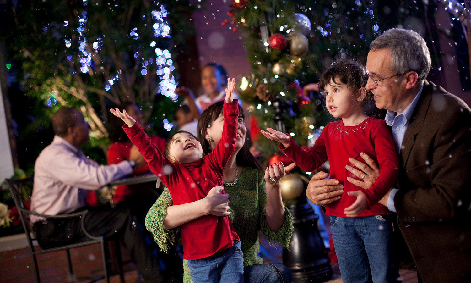 Kids catching snowflakes