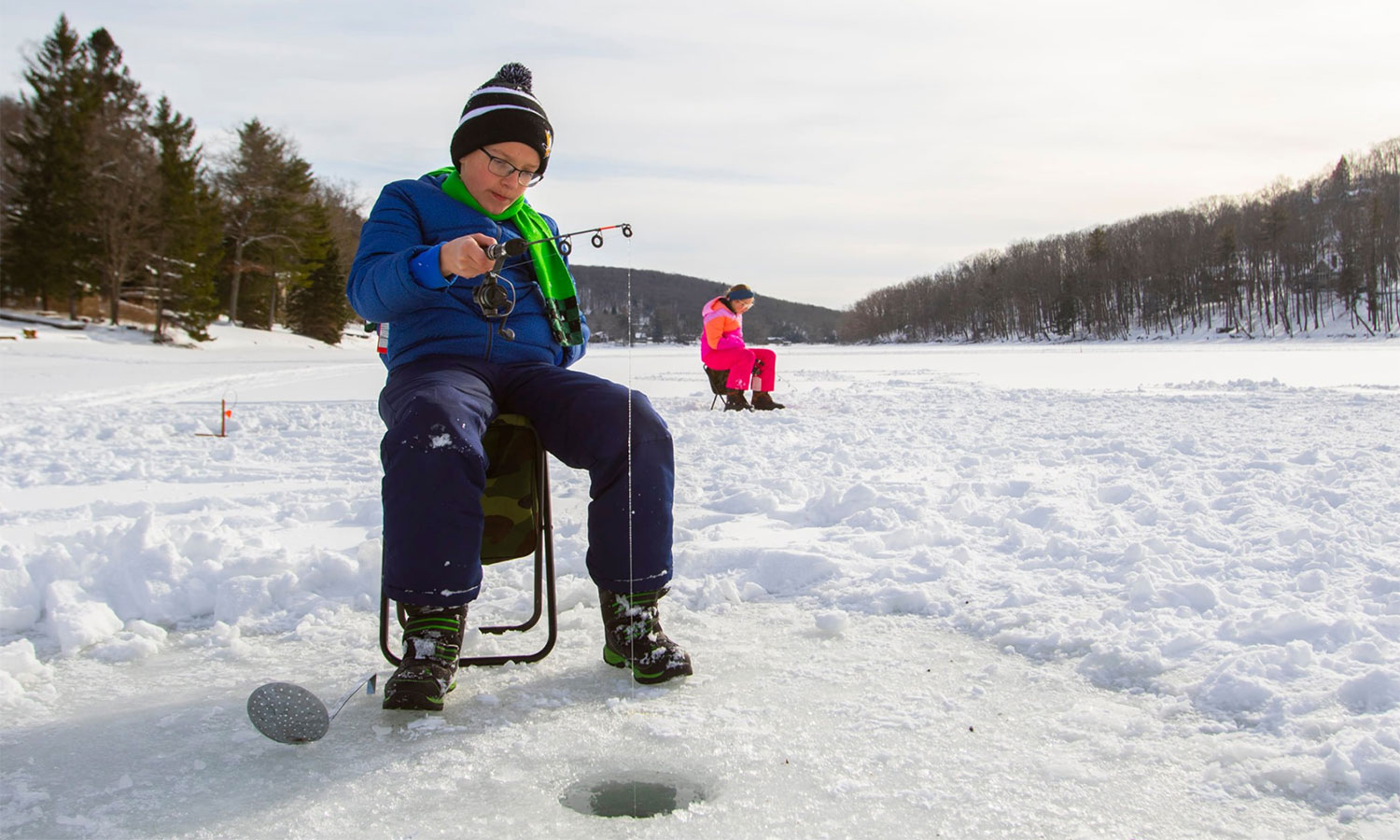 Kids ice fishing