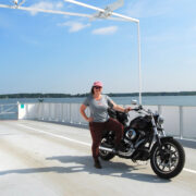 Author on ferry with motorcycle