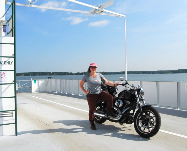 Author on ferry with motorcycle