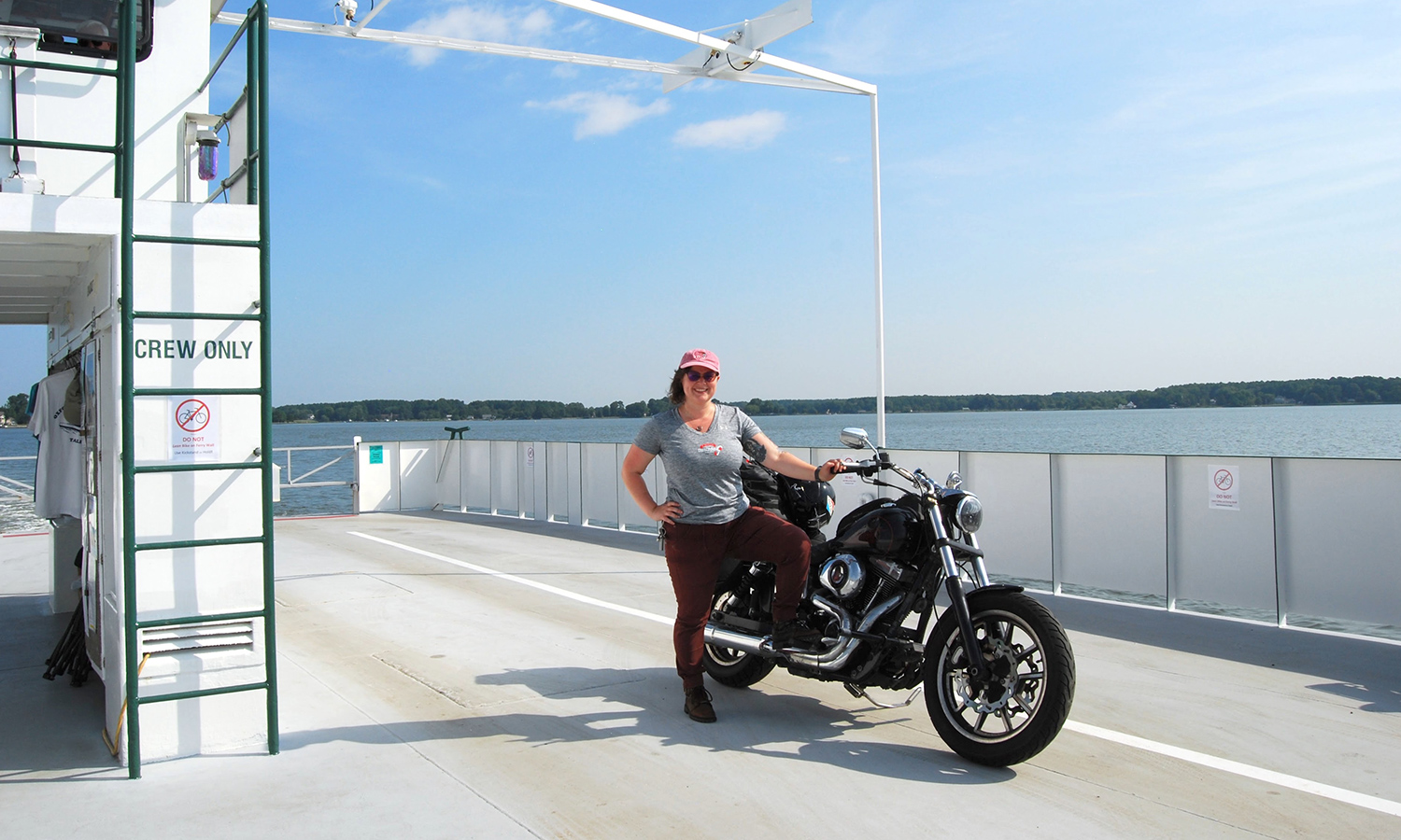 Author on ferry with motorcycle