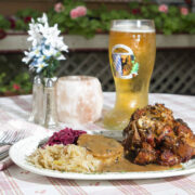 “Knusperige Schweinshaxe” —one of the dinner entrées at Schmankerl Stube Bavarian Restaurant in Hagerstown, MD.