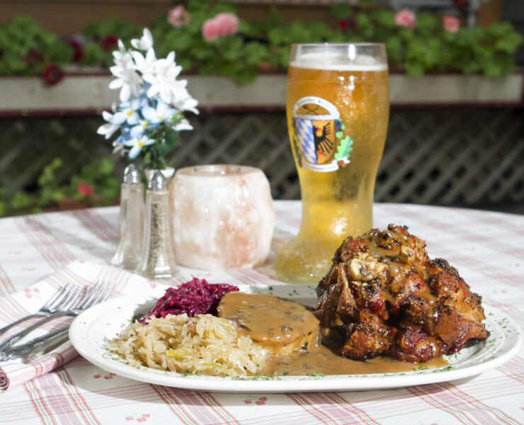 “Knusperige Schweinshaxe” —one of the dinner entrées at Schmankerl Stube Bavarian Restaurant in Hagerstown, MD.