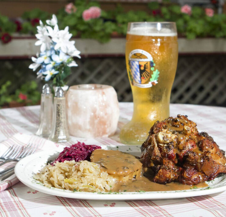 “Knusperige Schweinshaxe” —one of the dinner entrées at Schmankerl Stube Bavarian Restaurant in Hagerstown, MD.