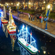 downtown frederick boat lit up