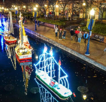 downtown frederick boat lit up