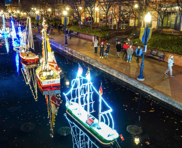 downtown frederick boat lit up