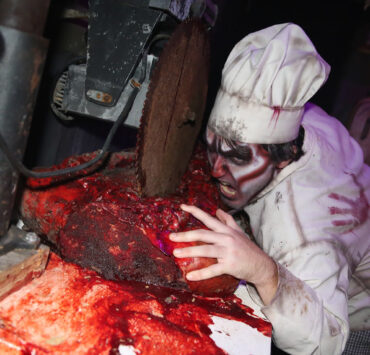 Person dressed as a scary chef at haunted attractions in Maryland