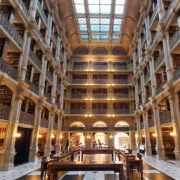 Inside of an ornate library