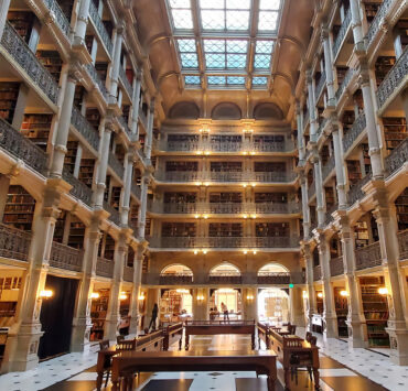 Inside of an ornate library