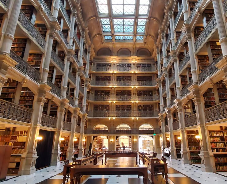 Inside of an ornate library