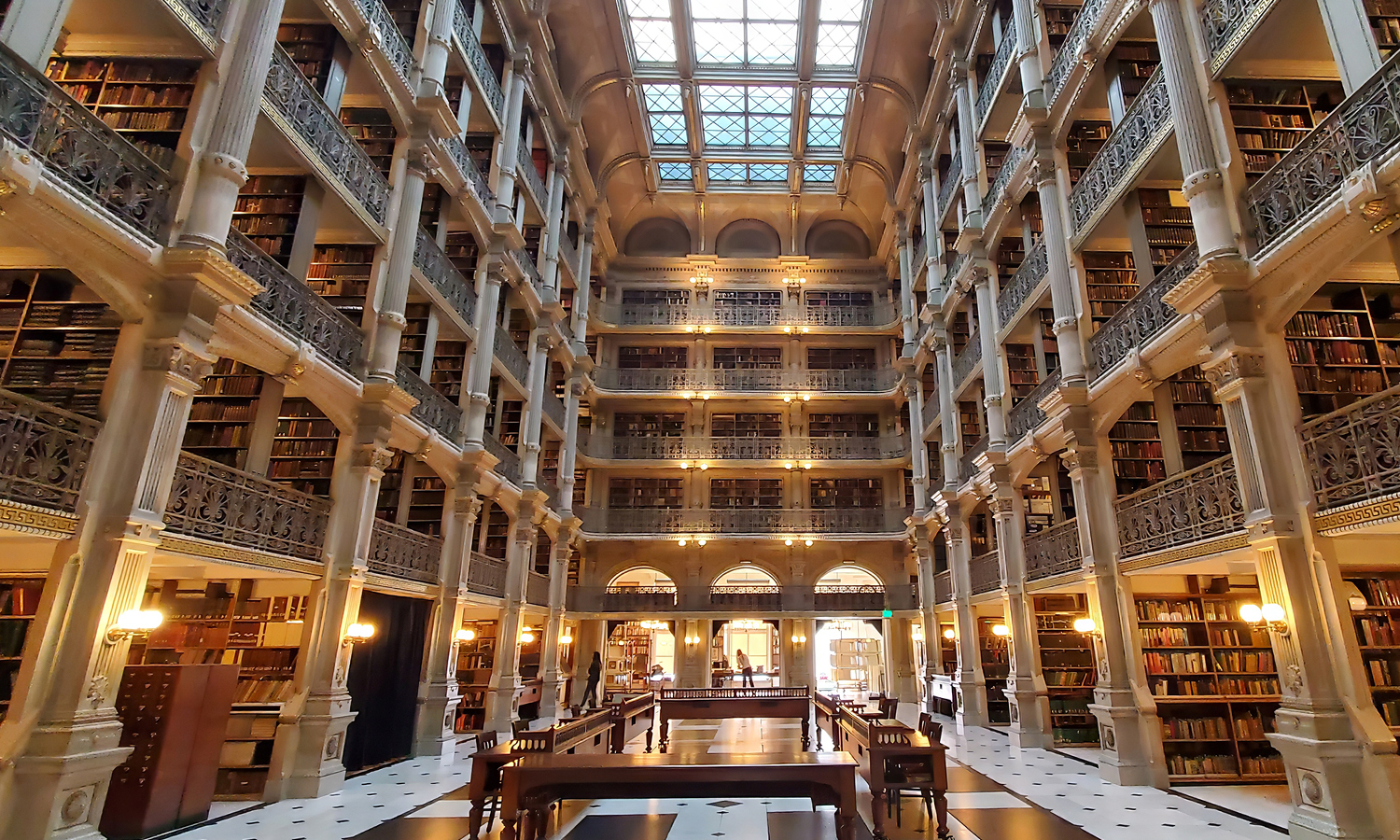 Inside of an ornate library
