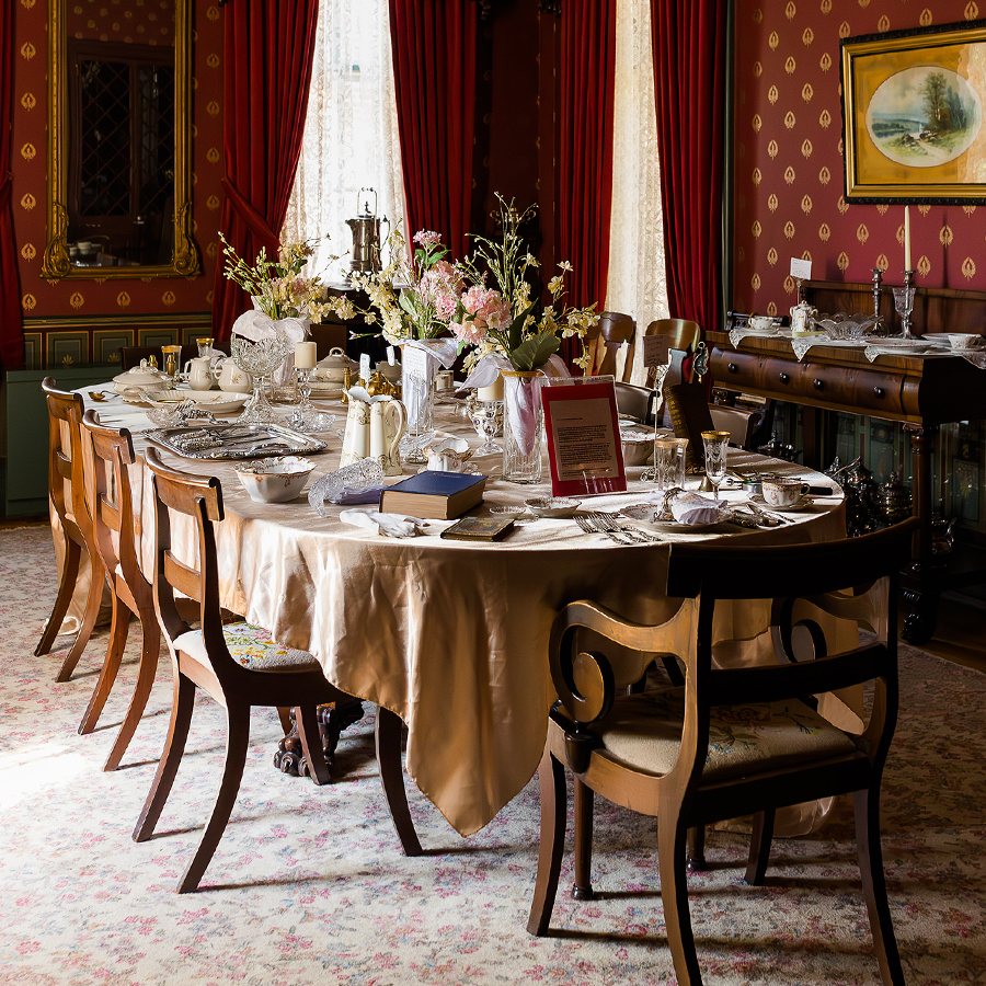 Table set up ornately for a holiday dinner