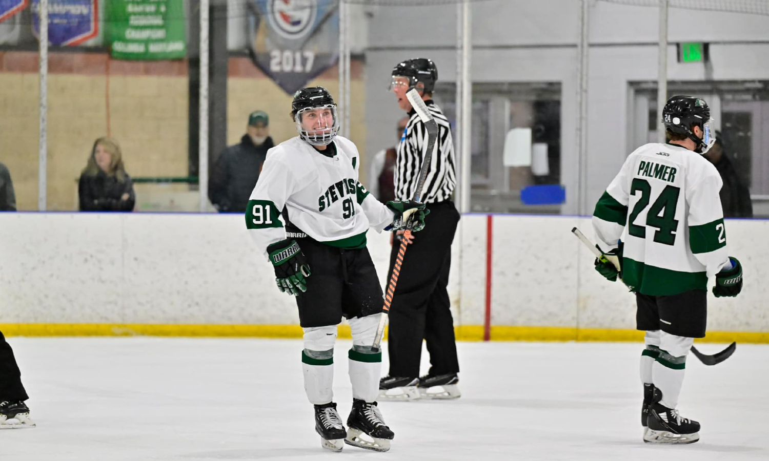 Stevenson Hockey players on the ice during a game