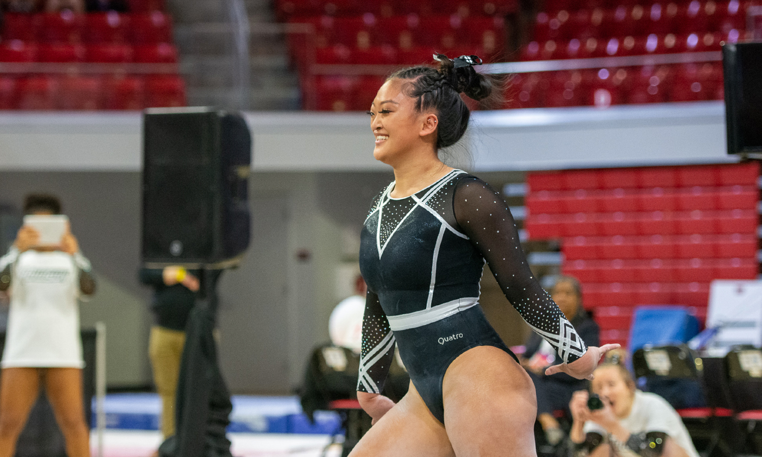 Gymnast competes during meet