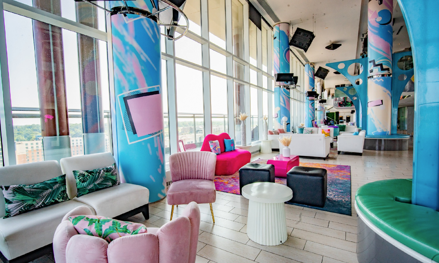 90s themed rooftop lounge at a hotel