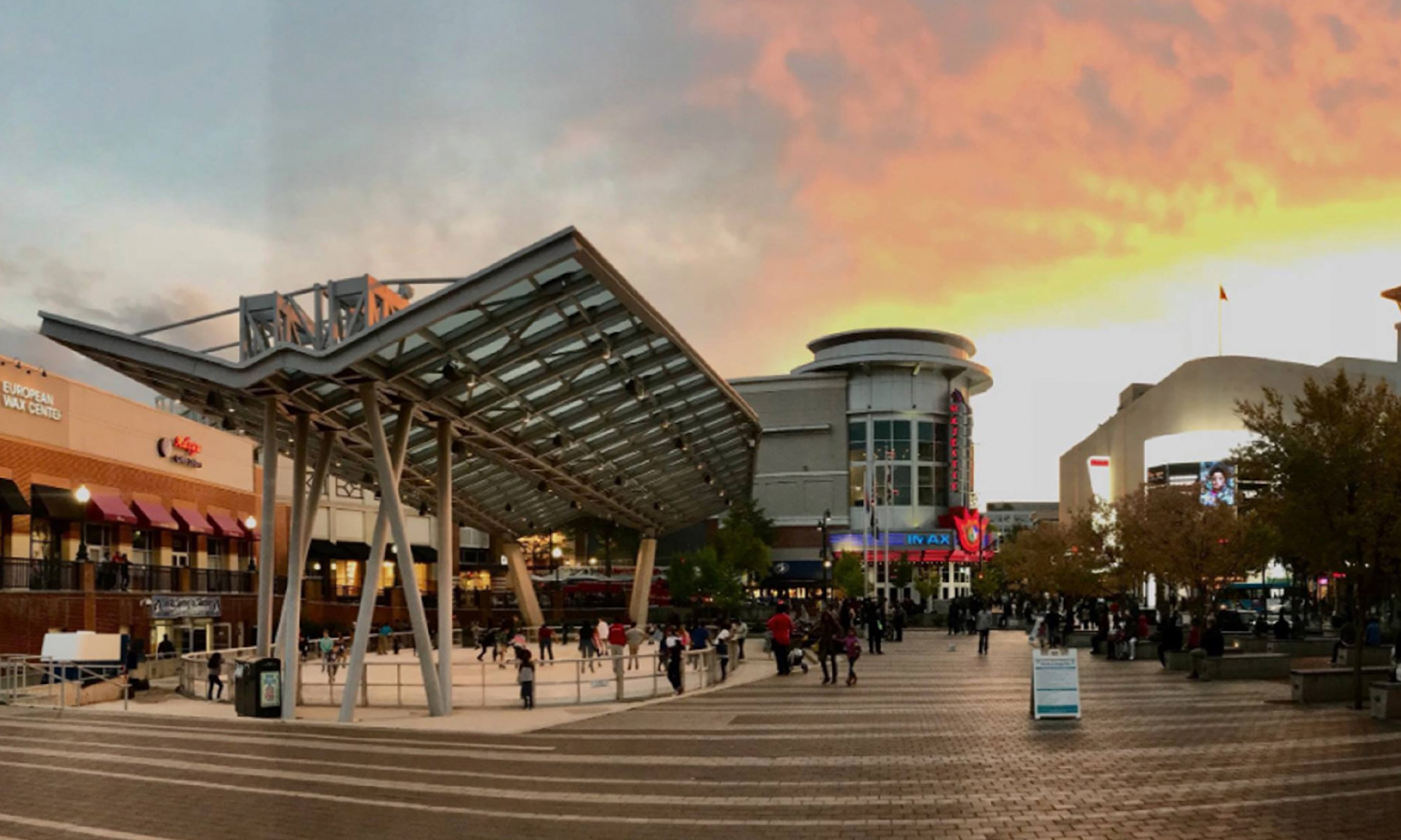 Sunset shot of outdoor skating rink