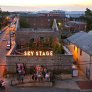 Aerial shot of sky stage at dusk